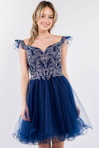 Embroidered Short Ruffled Dress by Elizabeth K GS1966 - Short Cocktail Dresses