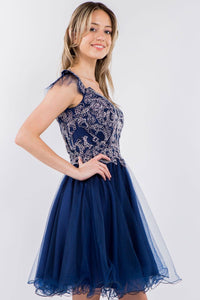 Embroidered Short Ruffled Dress by Elizabeth K GS1966 - Short Cocktail Dresses