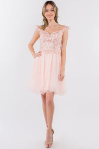 Embroidered Short Ruffled Dress by Elizabeth K GS1966 - XS / Blush - Short Cocktail Dresses
