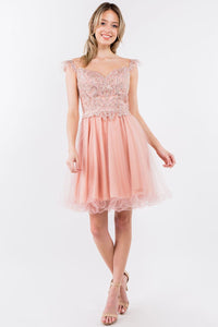 Embroidered Short Ruffled Dress by Elizabeth K GS1966 - XS / Dusty Rose - Short Cocktail Dresses
