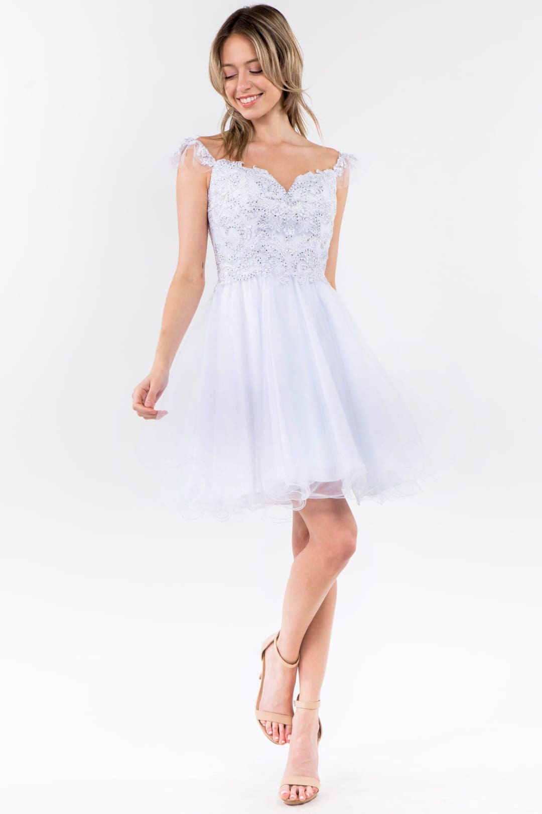 Embroidered Short Ruffled Dress by Elizabeth K GS1966 - XS / White - Short Cocktail Dresses