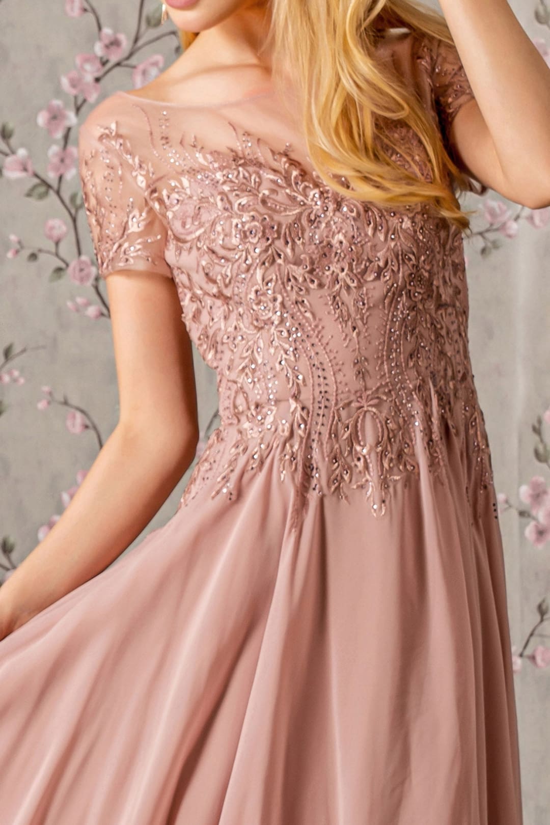 Embroidered Short Sleeve A-line Gown by GLS Gloria GL3362 - Long Formal Dresses