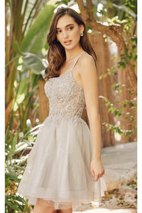 Embroidered Short Sleeveless Glitter Tulle Dress by Juliet 883 - Dress