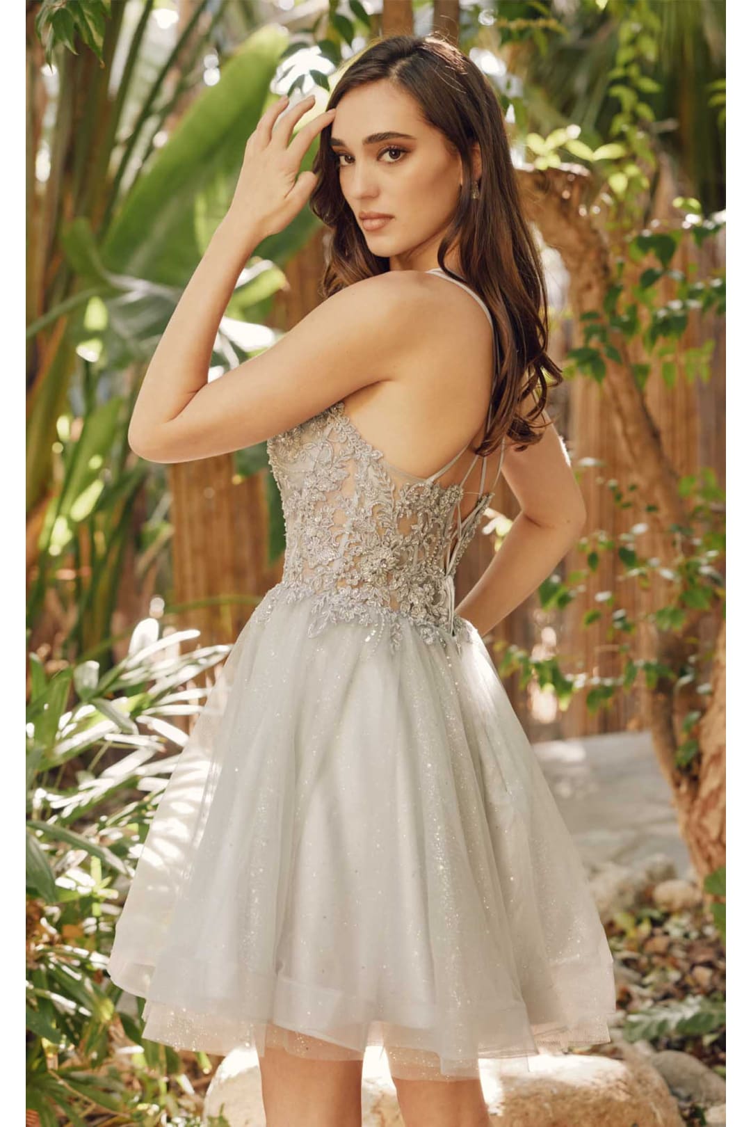 Embroidered Short Sleeveless Glitter Tulle Dress by Juliet 883 - Dress