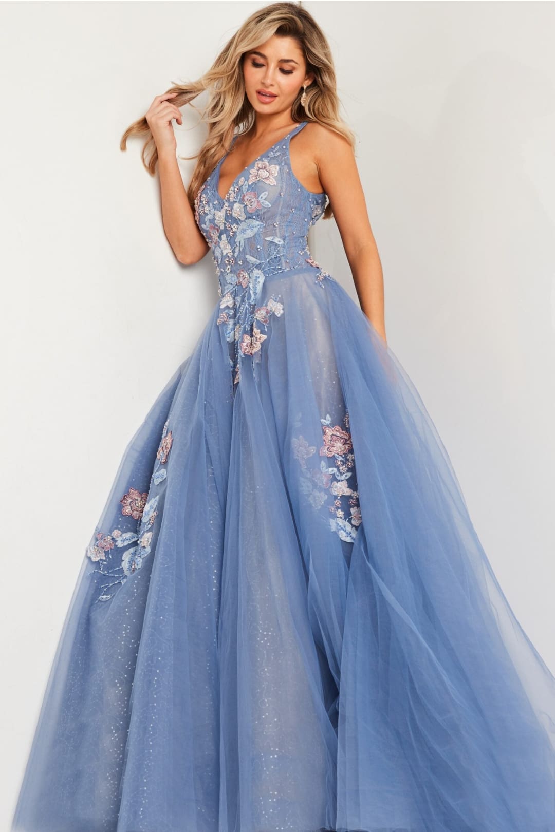 Embroidered Sleeveless A-line Gown by Jovani 37468 - 00 / Blue - Long Formal Dresses