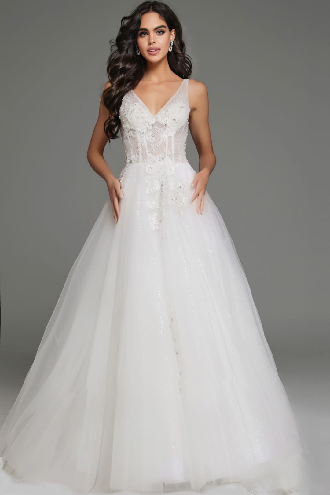 Embroidered Sleeveless A-line Gown by Jovani 37468 - 00 / White - Long Formal Dresses