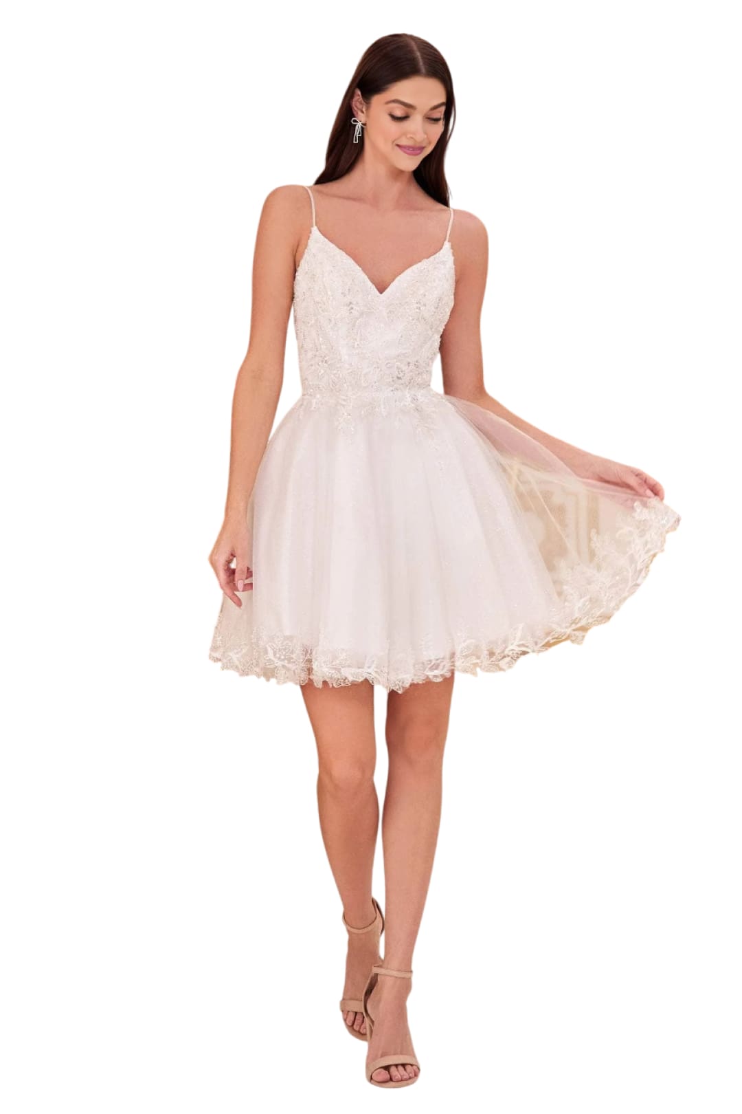 Embroidered Sleeveless Cocktail Dress 2025 Elegant Party Dress - Off White / XS - Prom