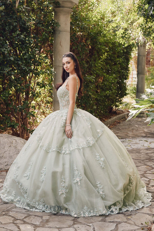 Juliet 1450J Embroidered Beaded Appliqué Glitter Tulle Corset Quinceanera Dress