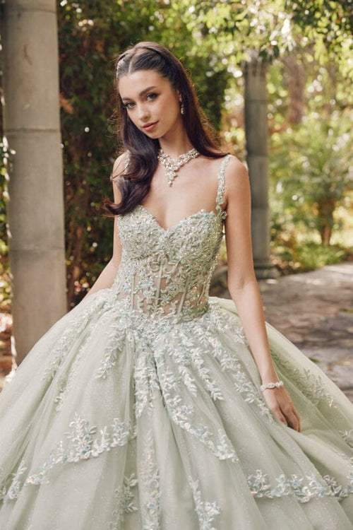 Juliet 1450J Embroidered Beaded Appliqué Glitter Tulle Corset Quinceanera Dress