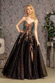 Embroidered Sleeveless Glitter Slit Gown by GLS Gloria GL3218 - XS / Black - Long Formal Dresses