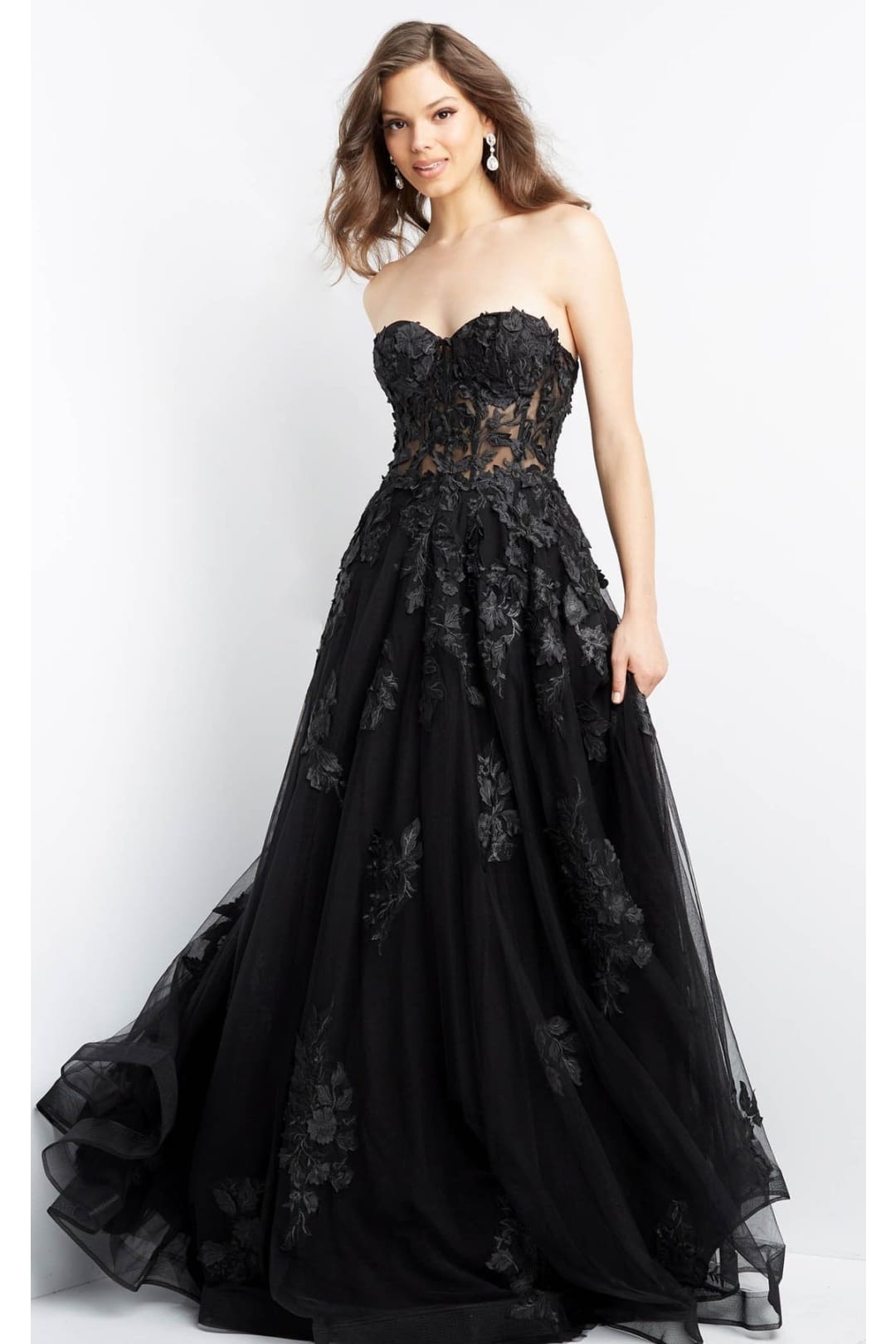 Embroidered Strapless A-line Gown by Jovani 07901 - 00 / Black - Long Formal Dresses