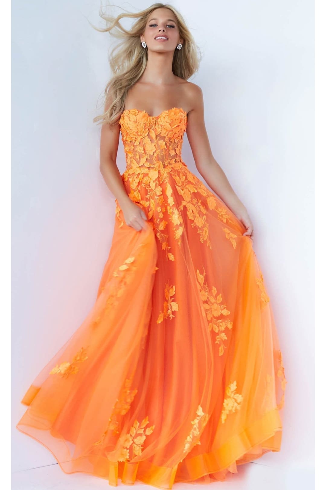 Embroidered Strapless A-line Gown by Jovani 07901 - 00 / Orange - Long Formal Dresses