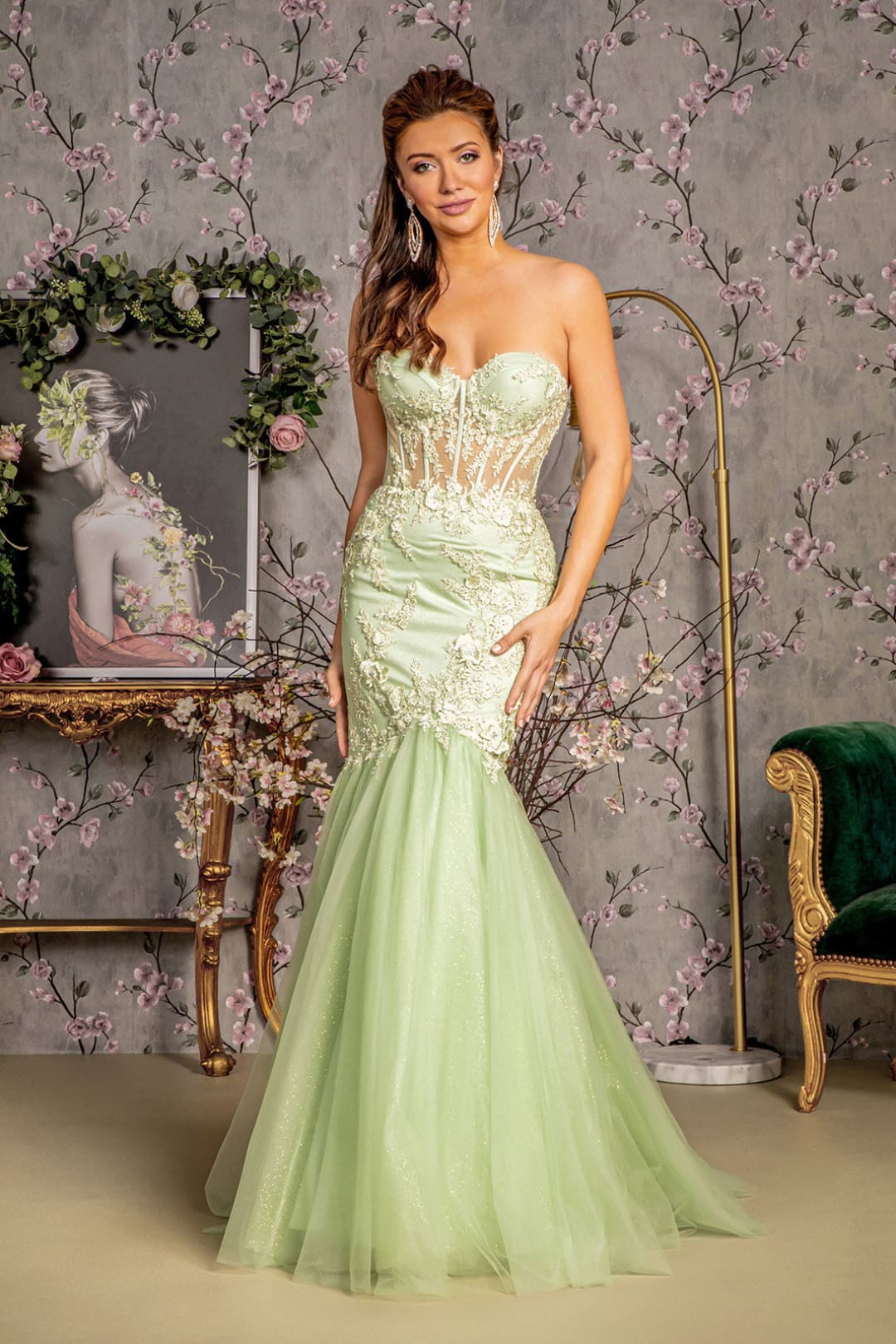 Embroidered Strapless Mermaid Dress by GLS Gloria GL3211 - XS / Light Green - Long Formal Dresses