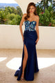 Embroidered Strapless Slit Gown by Juliet JT2496A - Navy / 2 - Long Formal Dresses