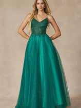 Embroidered Tulle Sparkle Gown by Juliet 268