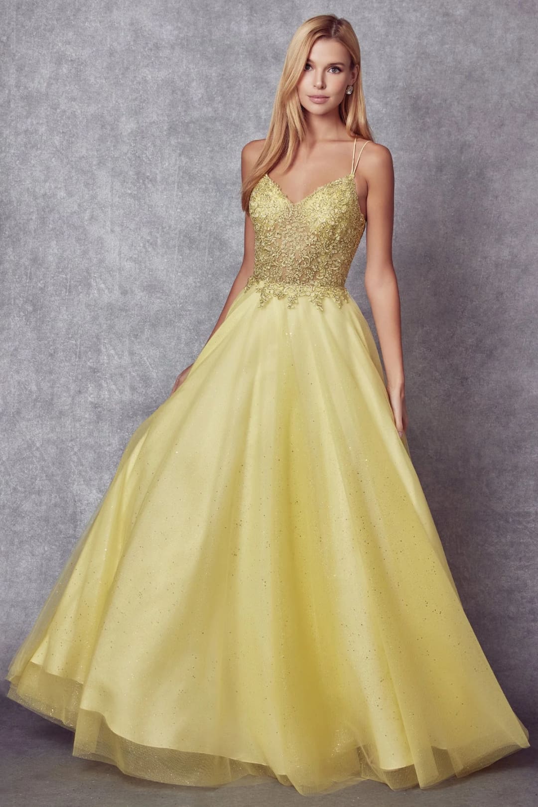 Yellow Bridesmaid Dresses-Inexpensive Embroidered Tulle Juliet 268 Yellow / XL