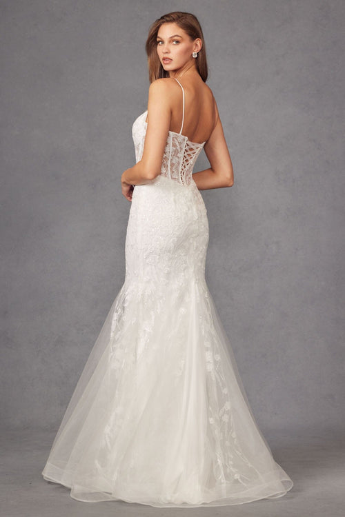 Juliet 2441SW Embroidered Illusion V-Neck Tulle Mermaid Dress