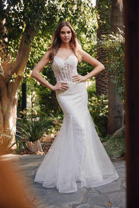 Juliet 2441SW Embroidered Illusion V-Neck Tulle Mermaid Dress