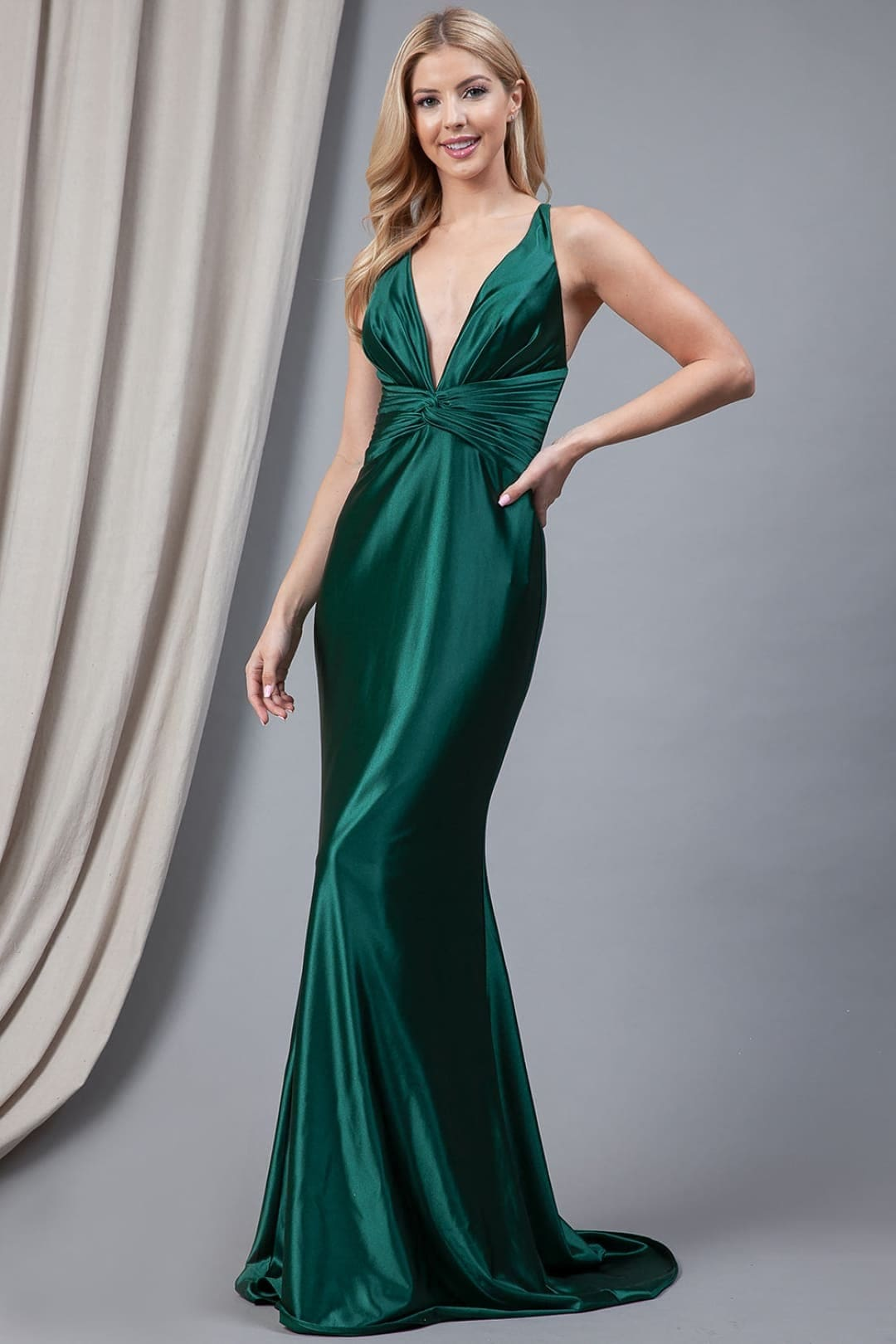 Emerald Green Christmas & Holiday Dress in Matte Satin By AC5039