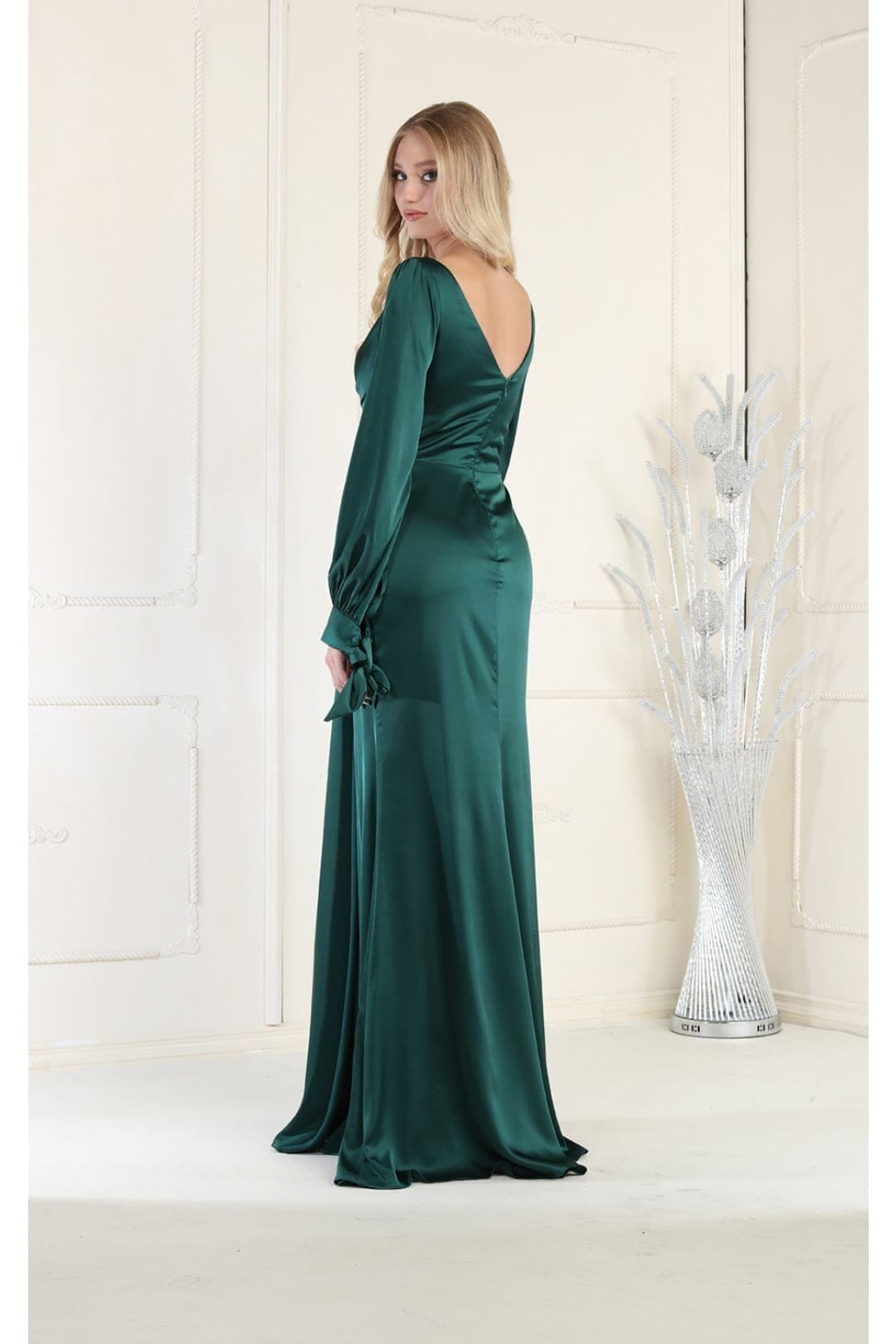 May Queen MQ1974 Long Sleeve Satin Evening Dress