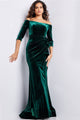 Emerald Green Dress Jovani 36458 - Velvet Quarter Sleeve Evening Gown - Emerald / 00 - Prom