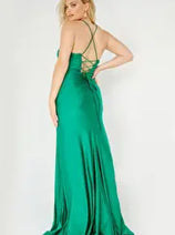 Emerald Green Dress JVN22312 Emerald Spaghetti Strap High Slit Plus Size Prom Dress