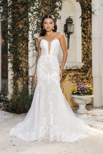 Engagement Dress Strapless Mermaid Bridal Gown By Royal Queen RQ8145 - IVORY/NUDE / 4 - Dress