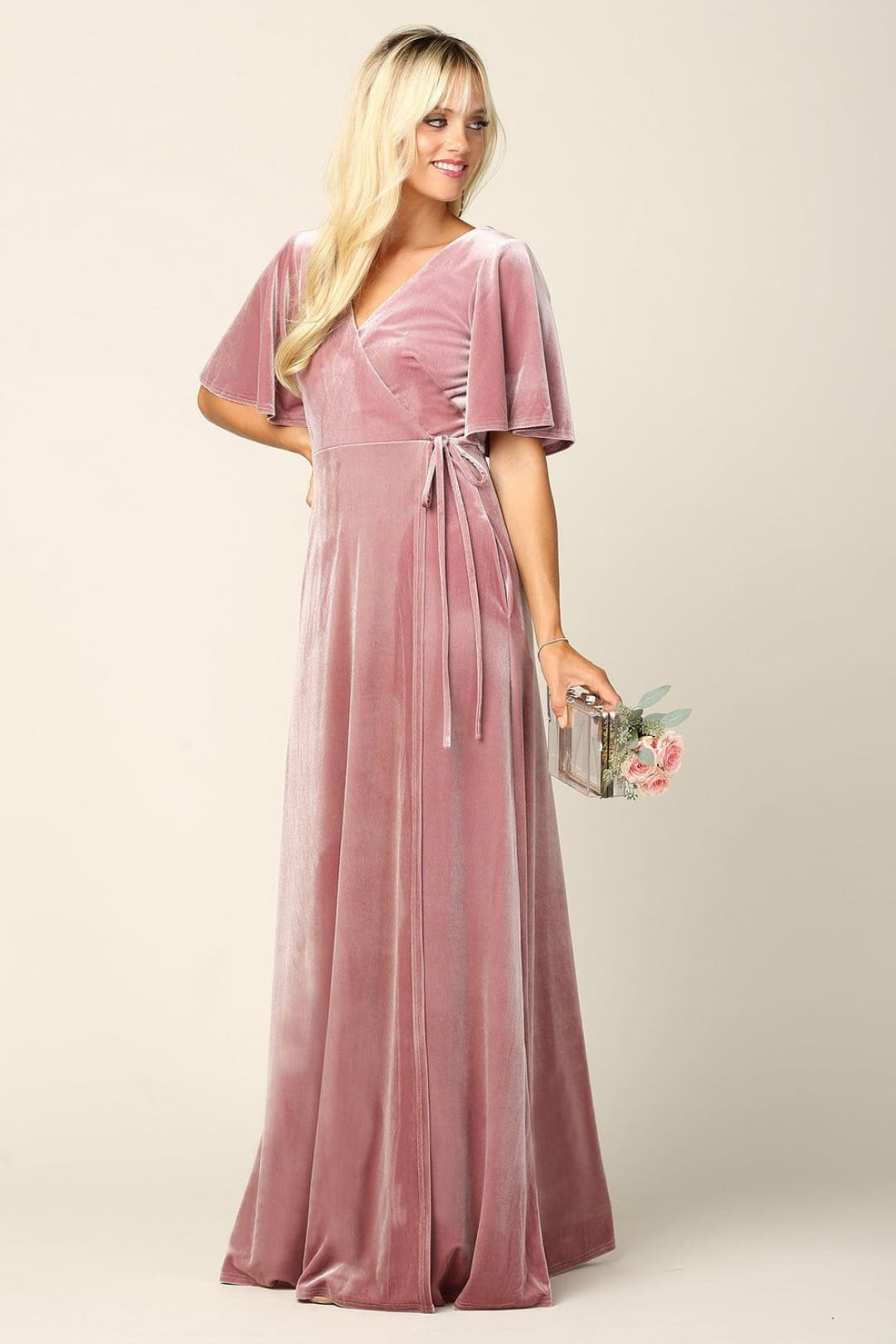 Eva 3280 Dusty Rose XL Long Criss Cross Halter Bridesmaids Dress Sale - Dusty Rose / XL - Bridesmaids Dress