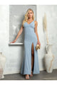 Prom Dresses Long Slit Fitted Formal Prom Dress Dusty Blue