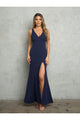 Prom Dresses Long Slit Fitted Formal Prom Dress Navy