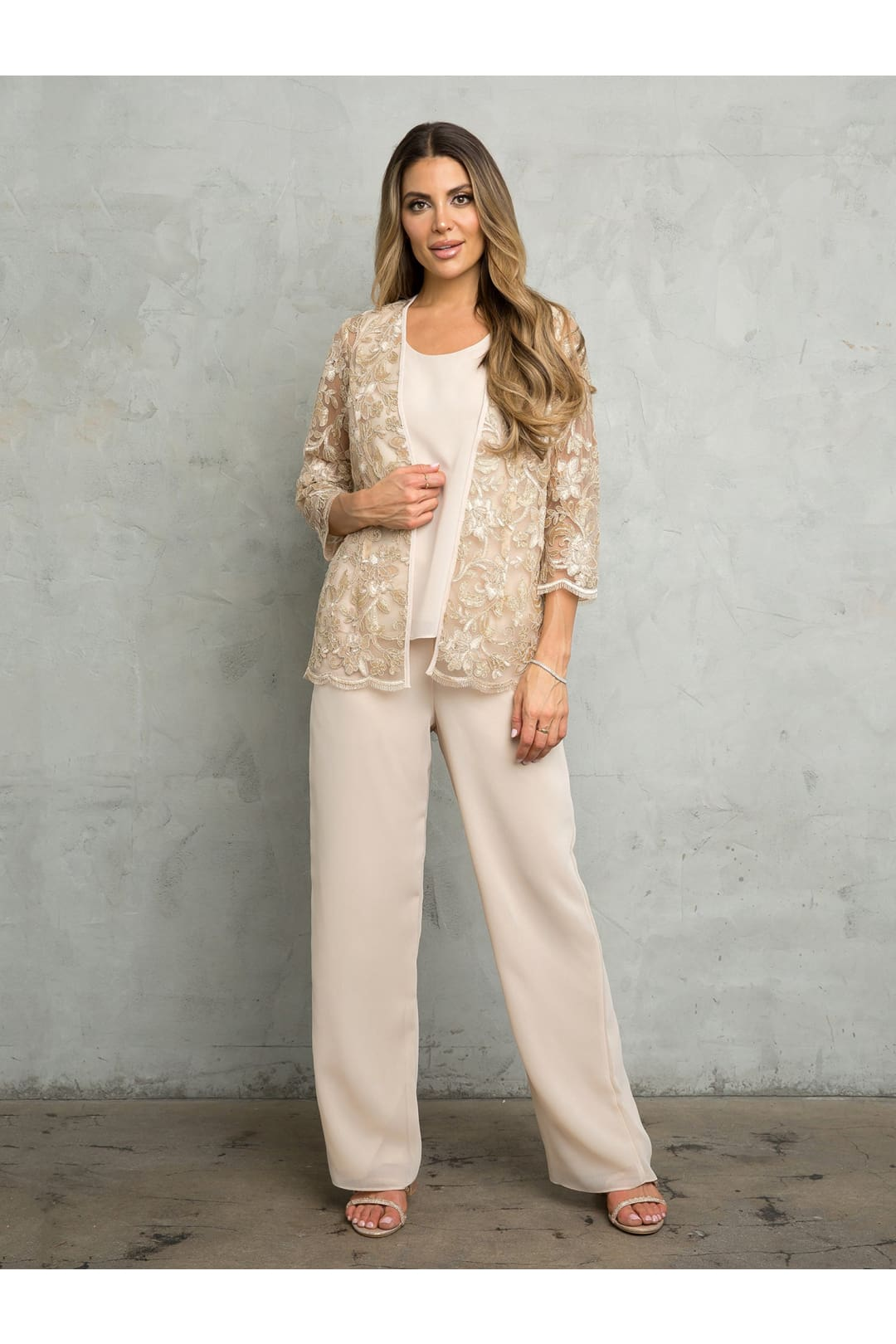 Pant Suit Long Lace Floral Pant suit Champagne