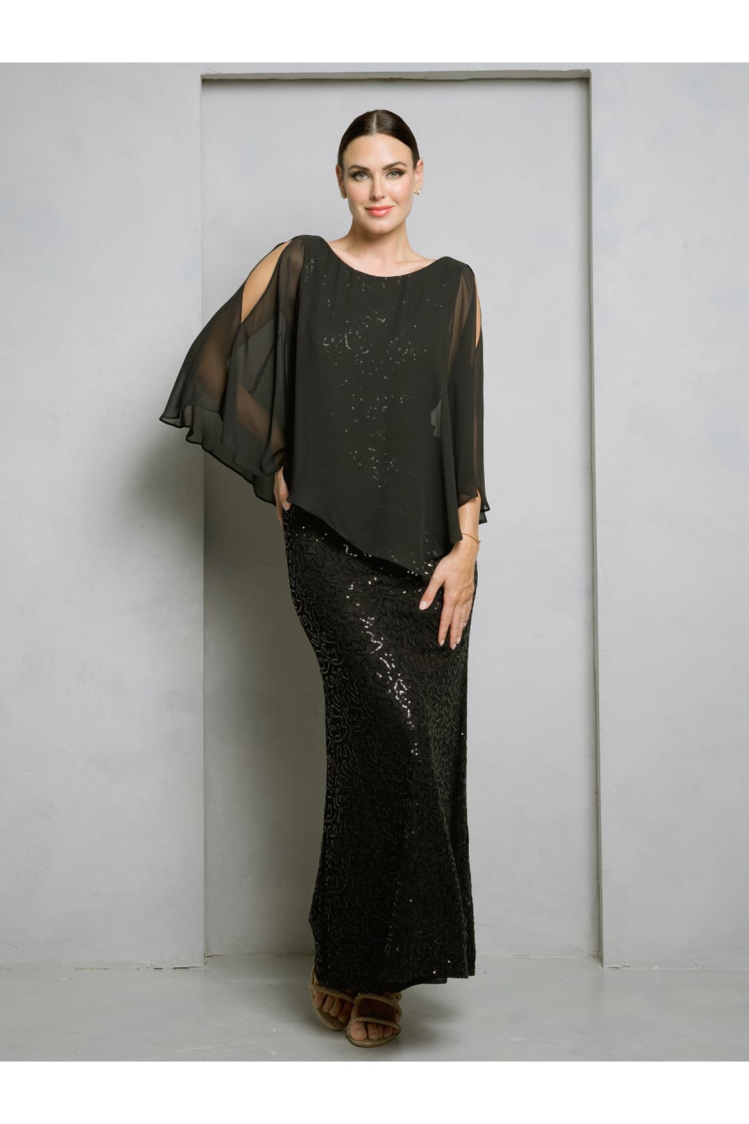 Eva USA 3496 Formal Long Mother of the Bride Cape Dress