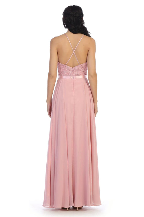 Eva USA 3216 Lace Halter Chiffon Long Bridesmaids Dress - Bridesmaids Dress