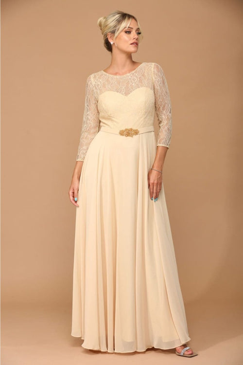 Eva USA 3227 A-Line Lace Detailed Mother of the Bride Gown - CHAMPAGNE / S - Dress