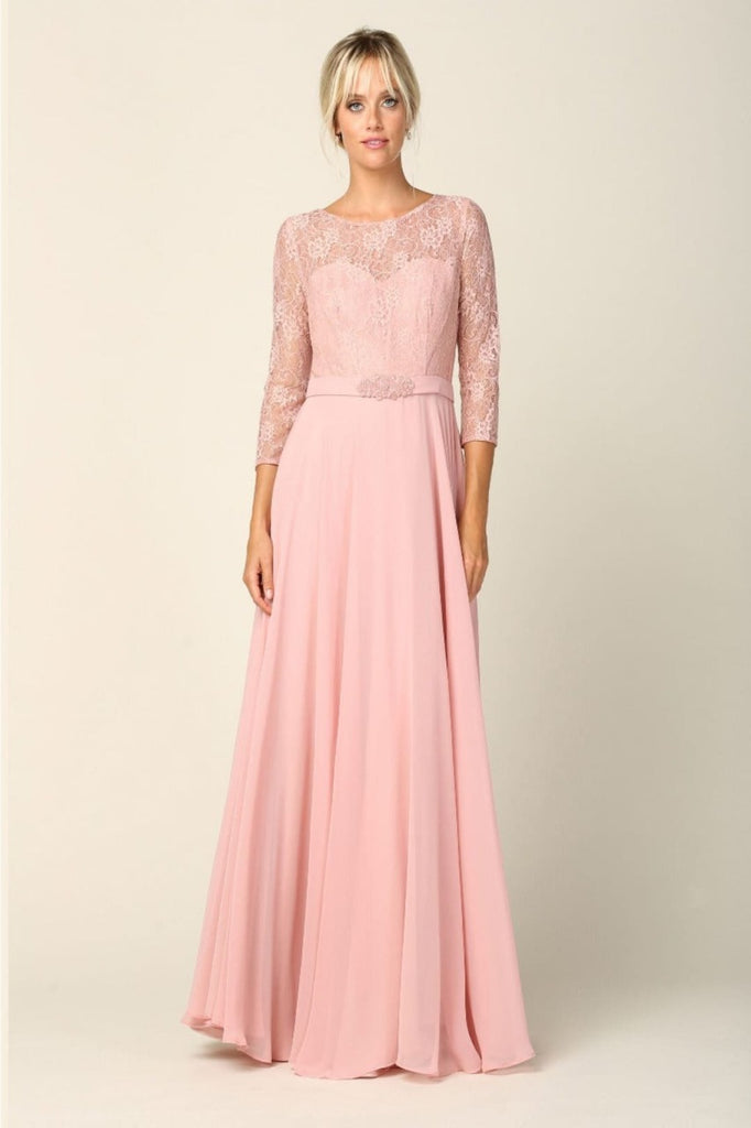 Eva USA 3227 A-Line Lace Detailed Mother of the Bride Gown - DUSTY ROSE / S - Dress