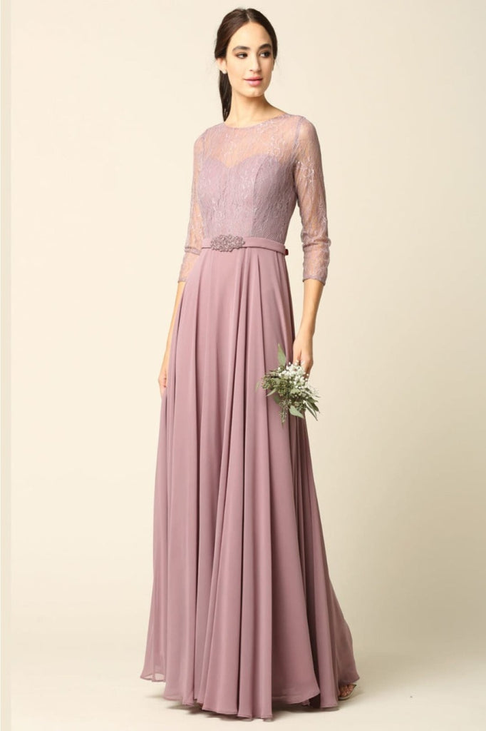 Eva USA 3227 A-Line Lace Detailed Mother of the Bride Gown - MAUVE / S - Dress