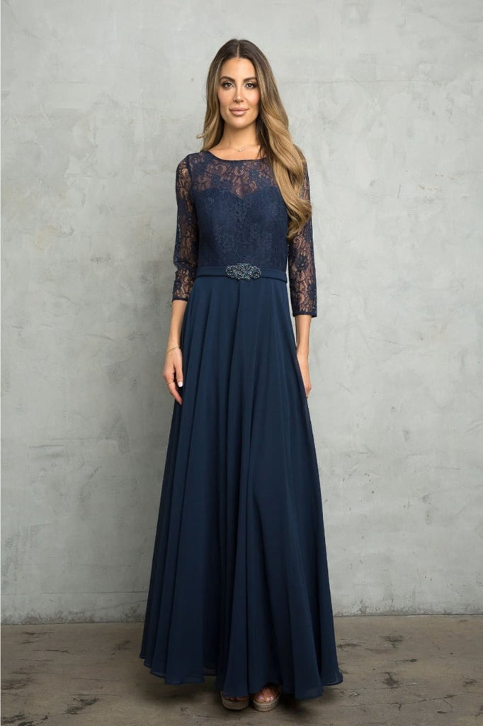 Eva USA 3227 A-Line Lace Detailed Mother of the Bride Gown - NAVY / S - Dress