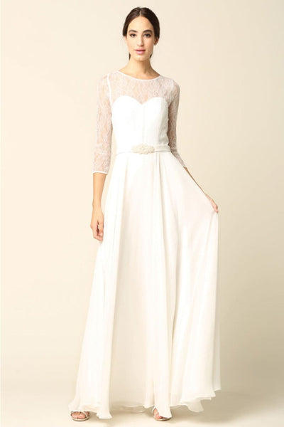 Eva USA 3227B Off-White 3/4 Sleeve Bridal Wedding Gown - O/WHITE / S - Dress