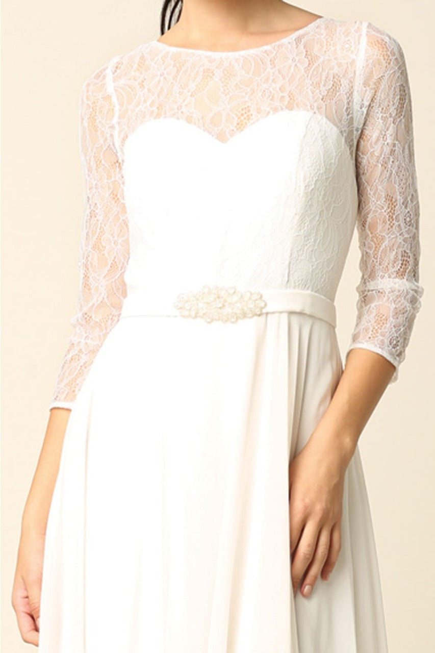 Eva USA 3227B Off-White 3/4 Sleeve Bridal Wedding Gown - Dress