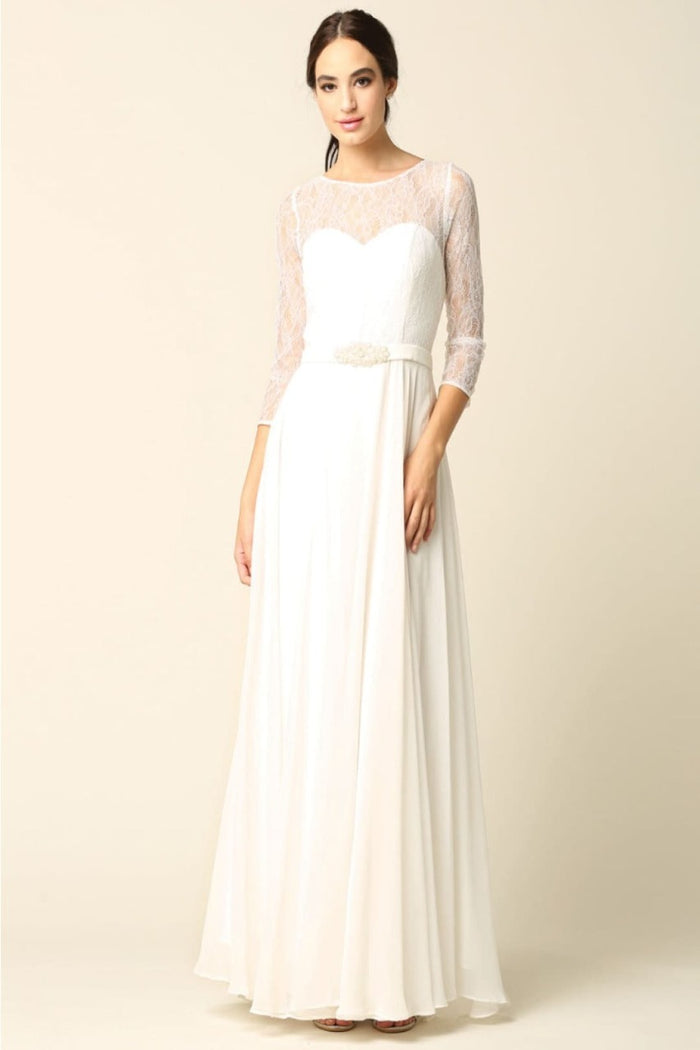 Eva USA 3227B Off-White 3/4 Sleeve Bridal Wedding Gown - Dress