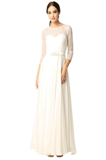 Eva USA 3227B Off-White 3/4 Sleeve Bridal Wedding Gown - Dress