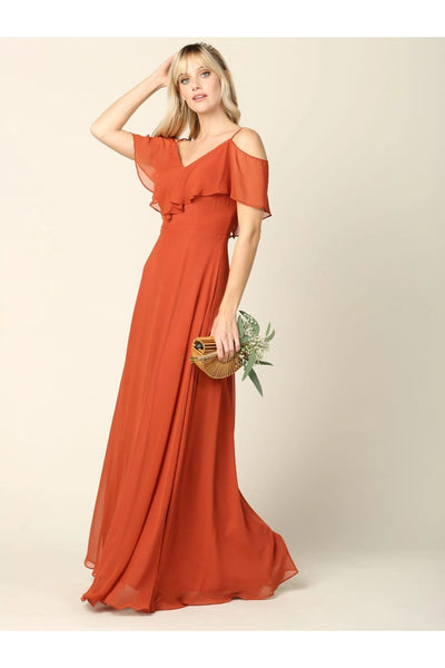 Eva USA 3263 Long Off Shoulder Formal Bridesmaids Chiffon Dress - Bridesmaids Dress