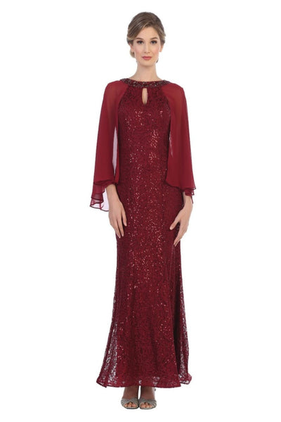 Eva USA 3276 Mother of the Bride Key-Hole Neck Sequin Cape Dress - Dress