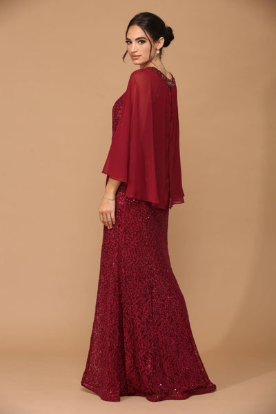 Eva USA 3276 Mother of the Bride Key-Hole Neck Sequin Cape Dress - Dress