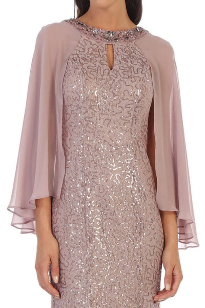 Eva USA 3276 Mother of the Bride Key-Hole Neck Sequin Cape Dress - Dress