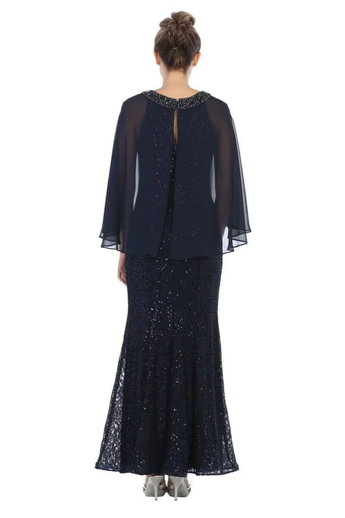 Eva USA 3276 Mother of the Bride Long Formal Cape Dress - Mother of the Bride Dress