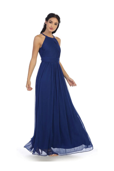 Eva USA 3281 Long Halter Bridesmaids Pleated Dress - Bridesmaids Dress