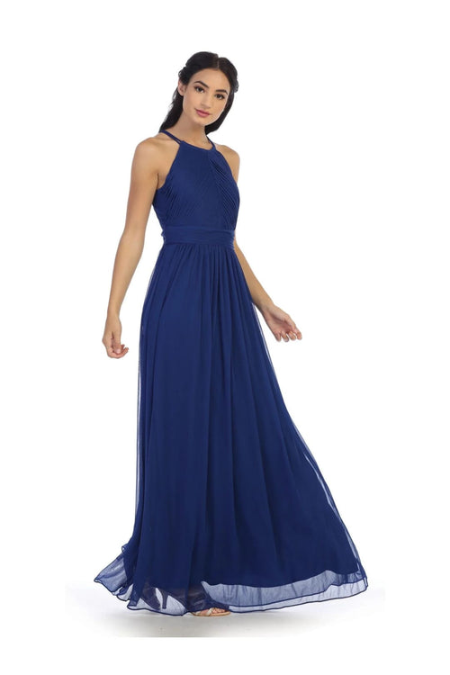 Eva USA 3281 Long Halter Bridesmaids Pleated Dress - Bridesmaids Dress