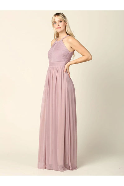 Eva USA 3281 Long Halter Bridesmaids Pleated Dress - Bridesmaids Dress