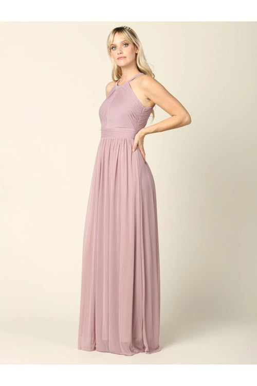 Eva USA 3281 Long Halter Bridesmaids Pleated Dress - Bridesmaids Dress